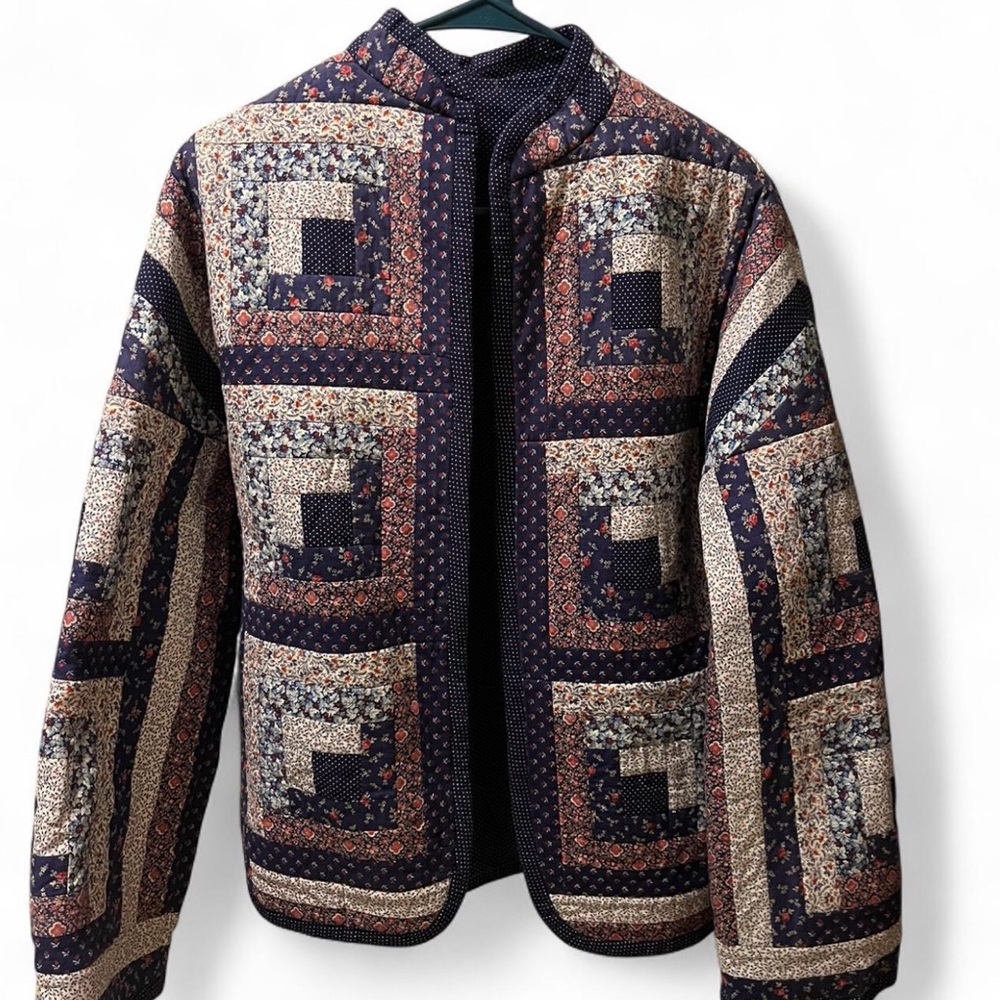 Psychic Outlaw like, Quilted Patchwork Print Jacket - Navy & Cream